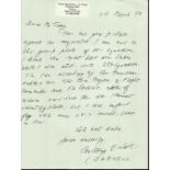 Flt Lt J.A. O Neill 601 & 238 Sqns Battle of Britain veteran signed hand written letter dated 4th