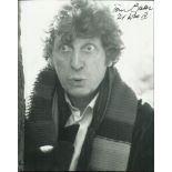 Tom Baker Black and white 8x10 portrait photo autographed by Tom Baker seen here as Doctor Who. He