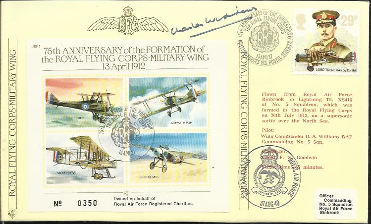 Charles Widdows DFC 1987 JSF1 RAF cover commemorating the 75th Anniversary of the Formation of the