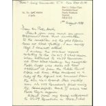 J.C. Cox WWII 255 sqn Night Fighter Pilot Battle of Britain veteran hand written letter dated 1st