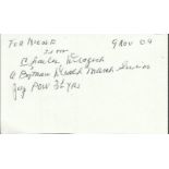 Charles Dragich White index card autographed, who was a Bataan Death March survivor during WWII