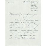 Sqn Ldr H.S. Darley 609 Sqn Battle of Britain veteran signed hand written letter dated 27th