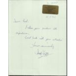 Sqn Ldr D.S. Yapp 253 Sqn Battle of Britain veteran signed hand written note dated 31st May 1995.