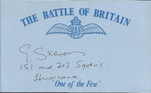 G Stevens 151 and 213 sqdn Battle of Britain pilot, signed card. Good condition