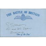 G Stevens 151 and 213 sqdn Battle of Britain pilot, signed card. Good condition