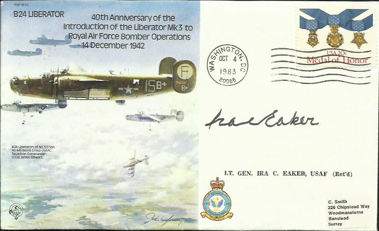 Lt Gen IRA C Eaker USAF signed 40th anniversary of the Introduction of the Liberator Mk3 to Royal