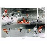Geoff Hurst Martin Peters Dual Signed England 1966 Scorer s Montage Photo. Good condition