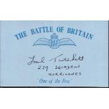 F J Twitchett 229 sqdn Battle of Britain pilot, signed card. Good condition