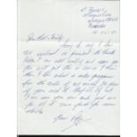 Handwritten letter, written and signed by former Chelsea and Newcastle player Roy Bentley. Refers to