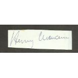 Henry Mancini signature piece, scarce music autograph -Good condition