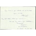 Sqn Ldr P.F. Morfill 501 Sqn Battle of Britain veteran signed hand written note. Good condition