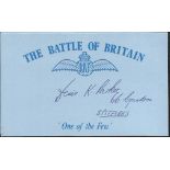D K Parker 66 sqdn Battle of Britain pilot, signed card. Good condition