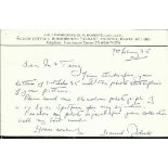 Air Cmdr D.N. Roberts Battle of Britain veteran signed hand written post card dated 7th February