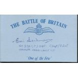 E W Seaboune 238 sqdn Battle of Britain pilot, signed card. Good condition