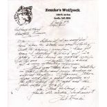 Good calligraphically hand-written letter from top WWII USAAF fighter leader and ace, Colonel Hubert