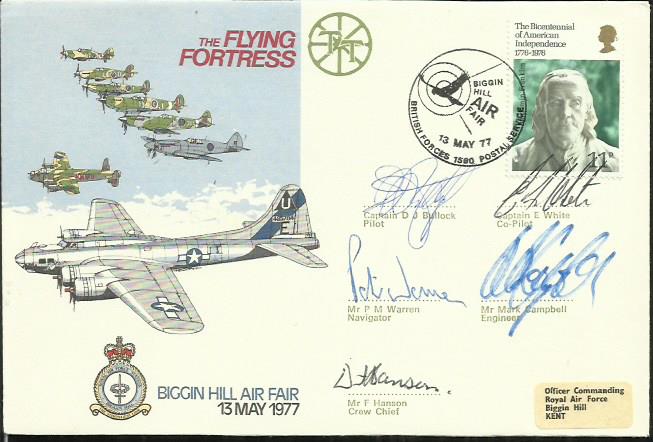 Cptn D Bullock, Cptn E White, P Warren, M Campbell and F Hanson signed The flying fortress cover.