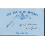 T R Thomson 213 sqdn Battle of Britain pilot, signed card. Good condition