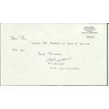 Sgt A.G. Russell 43 Sqn Battle of Britain veteran signed note dated 25th May 1995. Good condition