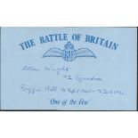 A Wright 92 sqdn Battle of Britain pilot, signed card. Good condition