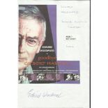 Edward Woodward signature on A4 sheetGood condition