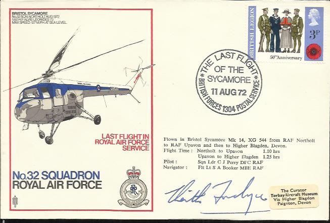 1972 Bristol Sycamore, No 32 Squadron Royal Air Force cover. Flown in a Bristol Sycamore Mk14 and