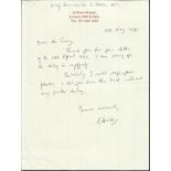 Wg Cmdr E. Holden Battle of Britain veteran signed hand written letter dated 10th May 1993. Good