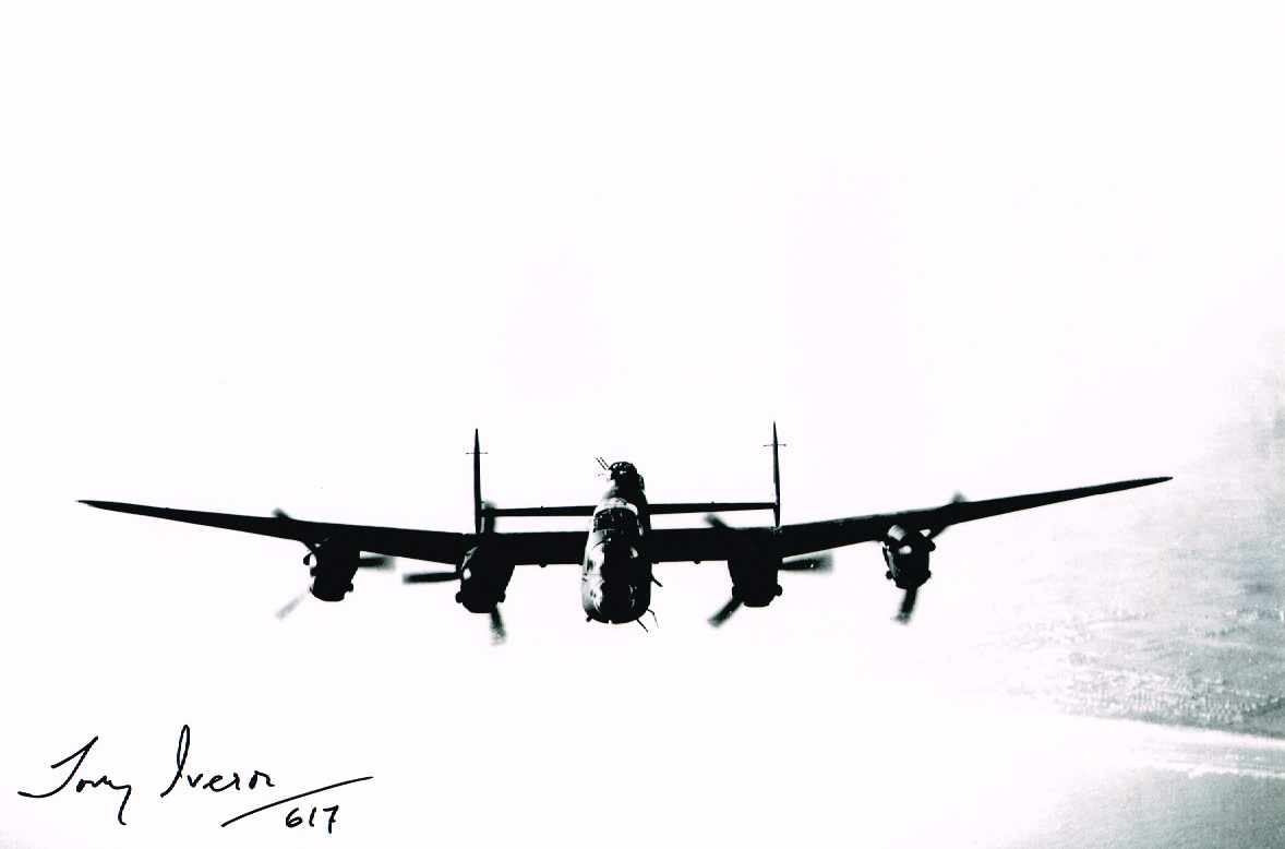 Tony Iveson 617 Tirpitz Raid Lancaster Signed 12 X 8 Photo. Good condition