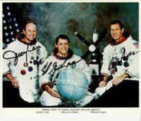 Gerald Carr, Edward Gibson and William Pogue prime crew of third manned Skylab mission photo. Good