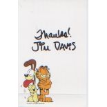 Jim Davis. Handsigned print of ‘Garfield. Neat fold to bottom Excellent.