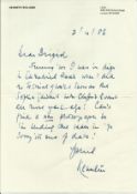 Kenneth Williams ALS 1986 on personal stationary with nice note about being in digs when in the