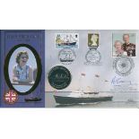 Signed Benham Official Coin FDC Benham HMY Britannia coin cover signed by Rear Admiral Sir Paul