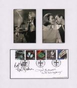 Honor Blackman & Lois Maxwell signed 1996 Films FDC matted with two b/w photos from their James Bond