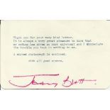 Jeremy Brett signed typed white card responding to autograph request. Good condition