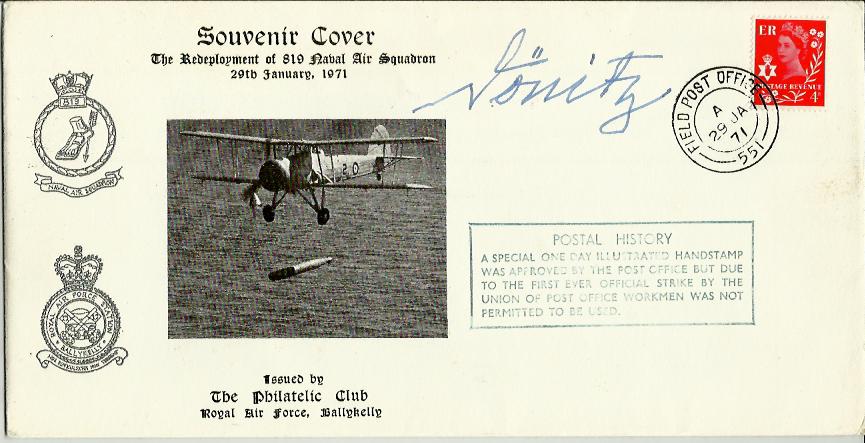 Karl Donitz signed Souvenir cover the redeployment of 819 Nabal air squadron 29th January 1971.
