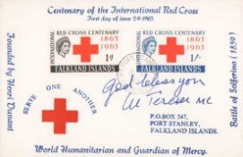 Mother Teresa MC signed 1965 Falklands Islands Centenary of the International Red Cross FDC. Good