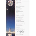 Apollo 15. Alfred Worden. 7”x5” card with picture of Apollo 15 launch and signed poem. Excellent.