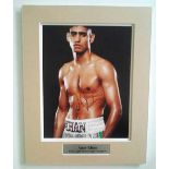 Amir Khan boxing superstar autographed matted presentation piece measuring 42cm x 32cm. Good
