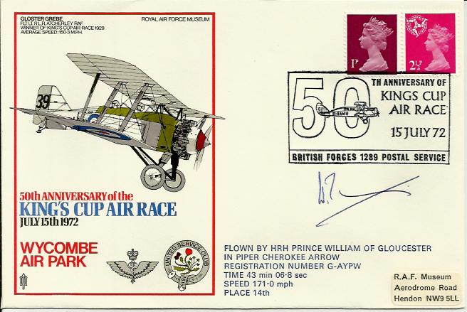 Prince William of Gloucester signed 1972 Kings Cup Air Race cover flown by him in the race. He was