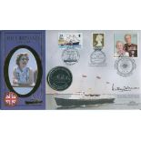 Signed Benham Official Coin FDC Benham HMY Britannia coin cover signed by Commodore A.J Morrow,