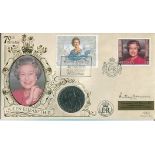 Signed Benham Official Coin FDC Benham 70th birthday HM the Queen coin cover with Royal Yacht cachet