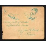 Dr Geo Rockwell signed album page with amusing doodle of a bottle of pills and man smoking a
