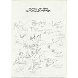 1999 Cricket World Cup Commentators A4 sheet signed by Ian Botham, Tony Grieg, Bob Willis, David