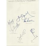 Famous Cricket Commentators Five A4 sheets signed by 40 legendary cricketers including Bob Willis,