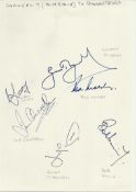 Famous Cricket Commentators Five A4 sheets signed by 40 legendary cricketers including Bob Willis,