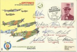 Spitfires of the Battle of Britain Memorial Flight cover flown at the Goodwood Air Display 1975