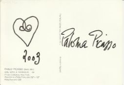 Paloma Picasso signed to reverse of Picasso colour postcard of Girl with a Mandolin, nice heart