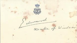 Edward VIII signed embossed card about 3 x 2 inches. Signed Edward Duke of Windsor. Some toning