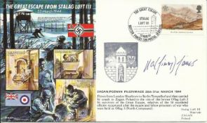 Great Escaper signed 50th ann. Stalag Luft III cover JS50/55/3. Signed by Sqn Ldr Jimmy James MC who