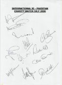 International Cricket Collection A4 sheet signed by top cricketers at the 2006 Tsunami Appeal