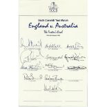 England Test Team Sheet collection of six official autographed team sheets. 1993 6th Cornhill Test V